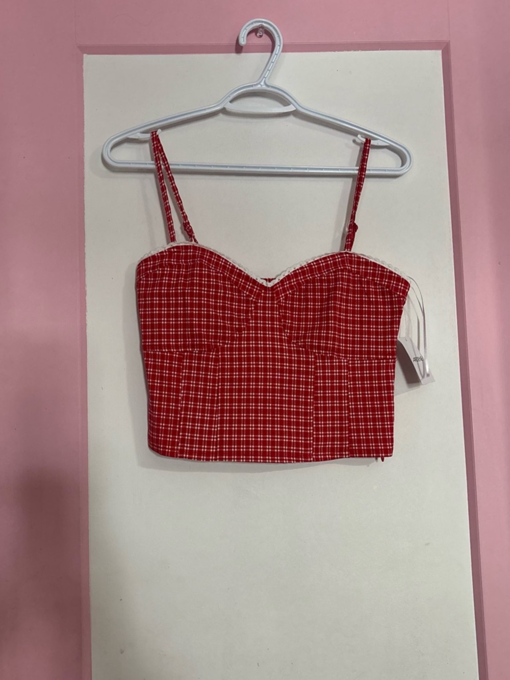 Red Gingham Crop Bustier Top with Sweetheart Neckline